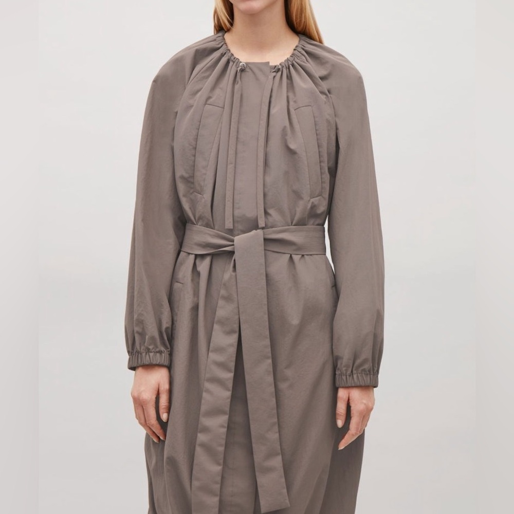COS Cinched Neck Nylon Coat Taupe
